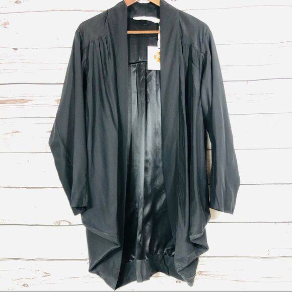 Marie Oliver 100% Silk Kimono Kaftan Draped Cardigan Jacket Black - Picture 1 of 8
